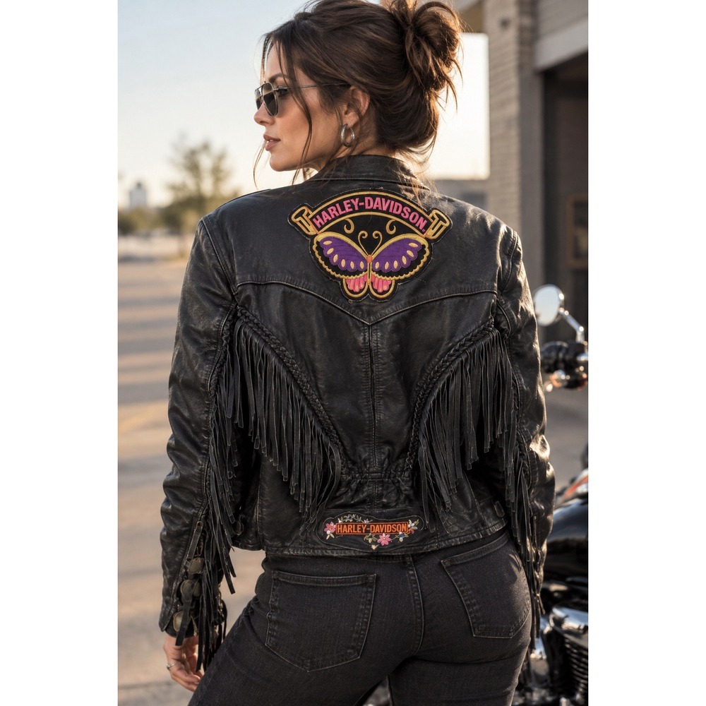 Vtg First genuine leather grunge jacket fringe braided motorcycle biker sz m